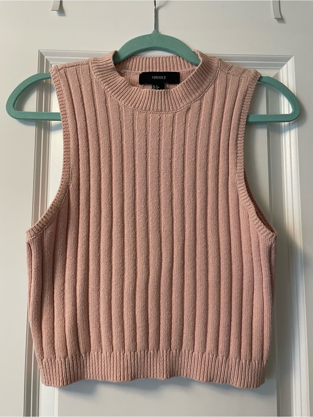 Blush Pink Ribbed Sleeveless Crewneck Sweater Vest